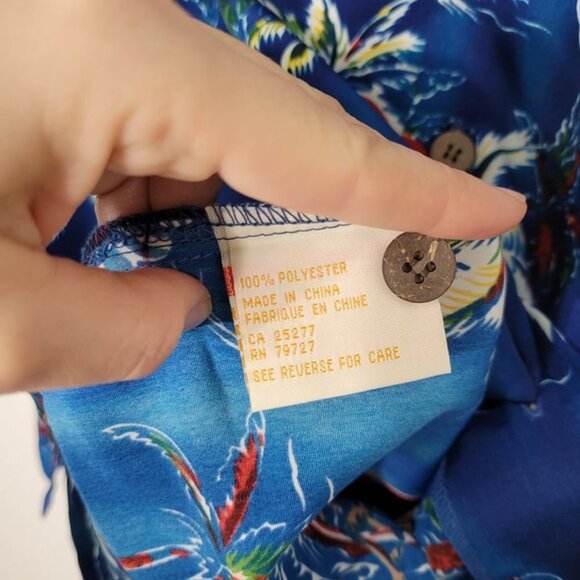 Aloha Joe Vintage Blue Hawaiian Print Short Sleeve Y2K Button-Down Casual Shirt - Picture 3 of 16